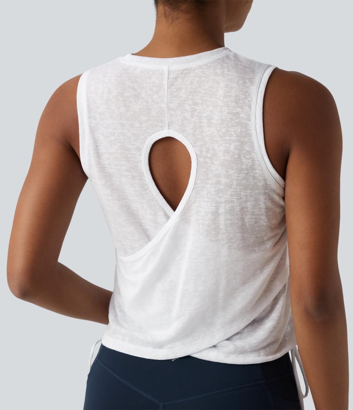 Crossover Cut-out Back Drawstring Hem Workout Tank Top — White — view 1