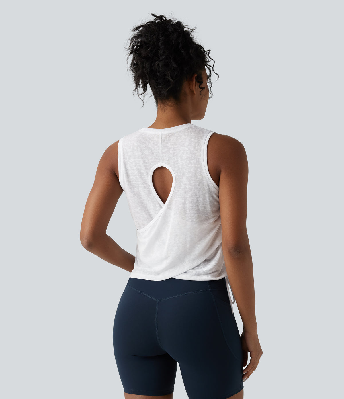 Crossover Cut-out Back Drawstring Hem Workout Tank Top — White — view 6