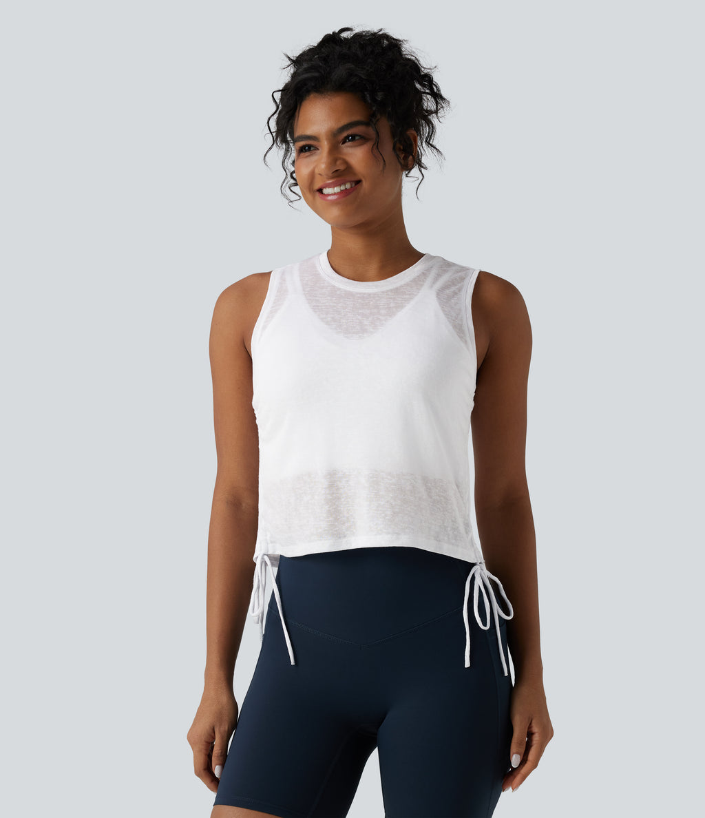 Crossover Cut-out Back Drawstring Hem Workout Tank Top — White — view 5
