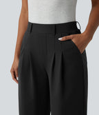 Mid Rise Wide Leg Waffle Casual Trousers with Pockets — Black — view 5