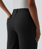 Mid Rise Wide Leg Waffle Casual Trousers with Pockets — Black — view 4