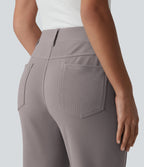 High Waisted Micro Waffle Casual Bootcut Trousers with Pockets — Satellite — view 5
