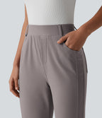 High Waisted Micro Waffle Casual Bootcut Trousers with Pockets — Satellite — view 4