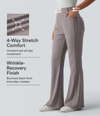 High Waisted Micro Waffle Casual Bootcut Trousers with Pockets — Satellite — view 1