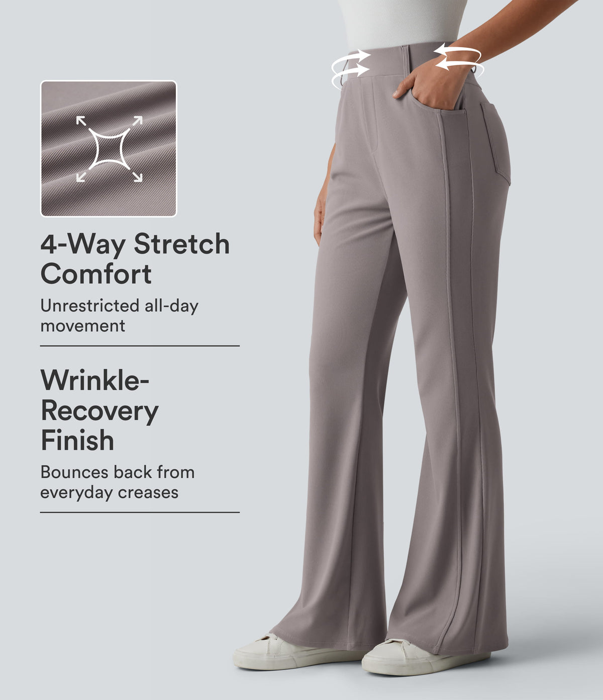 High Waisted Micro Waffle Casual Bootcut Trousers with Pockets — Satellite — view 1