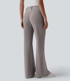 High Waisted Micro Waffle Casual Bootcut Trousers with Pockets — Satellite — view 2