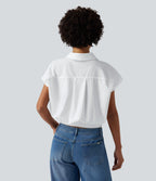 Collar Cap Sleeve Button Fly Casual Shirt — White — view 2