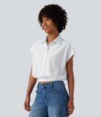 Collar Cap Sleeve Button Fly Casual Shirt — White — view 1