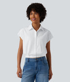Collar Cap Sleeve Button Fly Casual Shirt — White — view 3