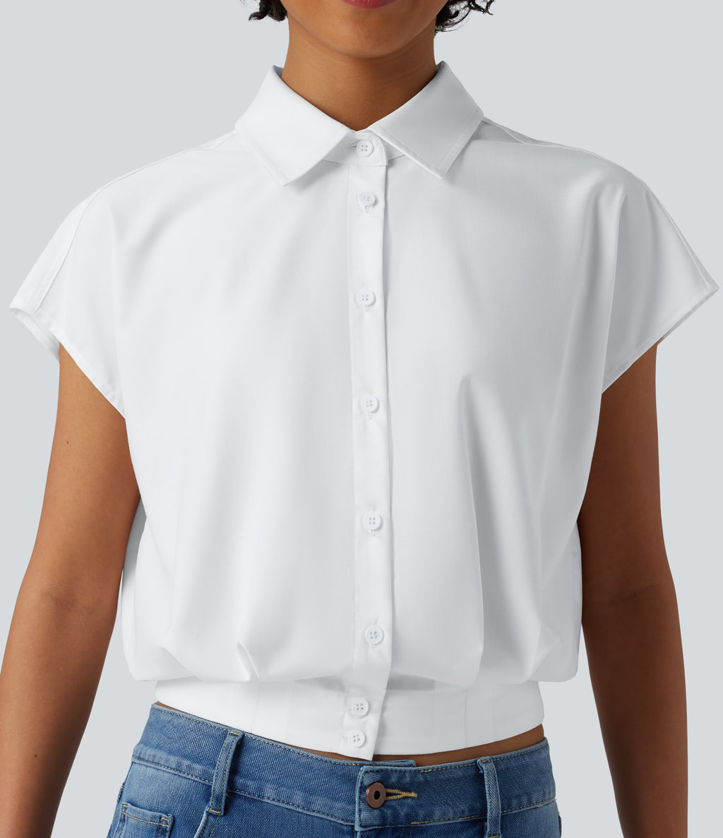 Collar Cap Sleeve Button Fly Casual Shirt — White — view 4