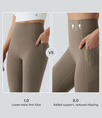 High Waisted Anti-Roll Tummy Control Shaping Workout Leggings with Pockets — Dawn Brown — view 2