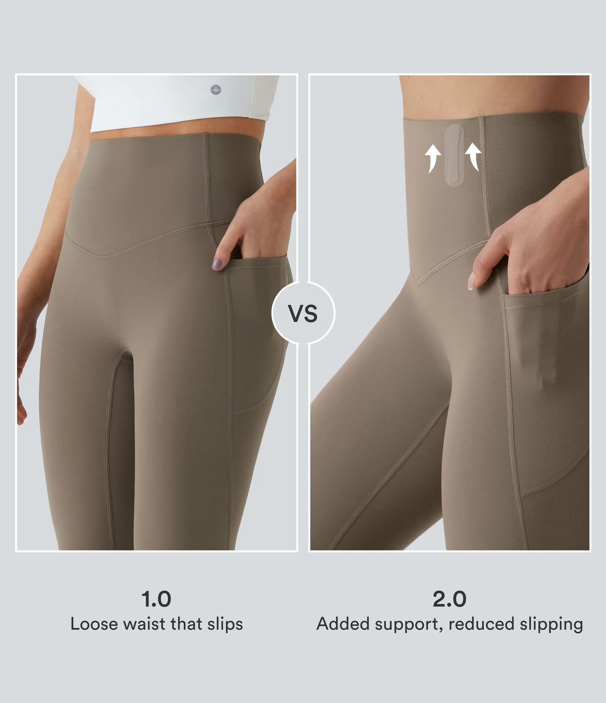 High Waisted Anti-Roll Tummy Control Shaping Workout Leggings with Pockets — Dawn Brown — view 2