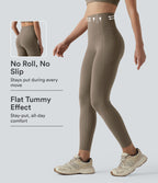 High Waisted Anti-Roll Tummy Control Shaping Workout Leggings with Pockets — Dawn Brown — view 1