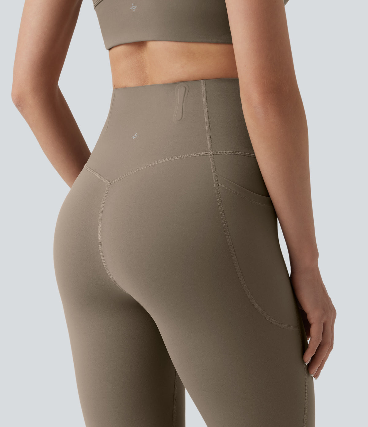 High Waisted Anti-Roll Tummy Control Shaping Workout Leggings with Pockets — Dawn Brown — view 7