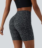 Leopard Print High Waisted Scrunch Butt Lifting Tummy Control Training Biker Shorts 7'' with Pockets — Shadow Leopard — view 4