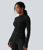 OneForm Seamless Flow Zipper Long Sleeve Thumb Hole Yoga Jacket — Black — view 3