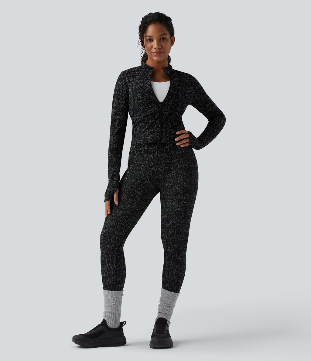 OneForm Seamless Flow Zipper Long Sleeve Thumb Hole Yoga Jacket — Black — view 6
