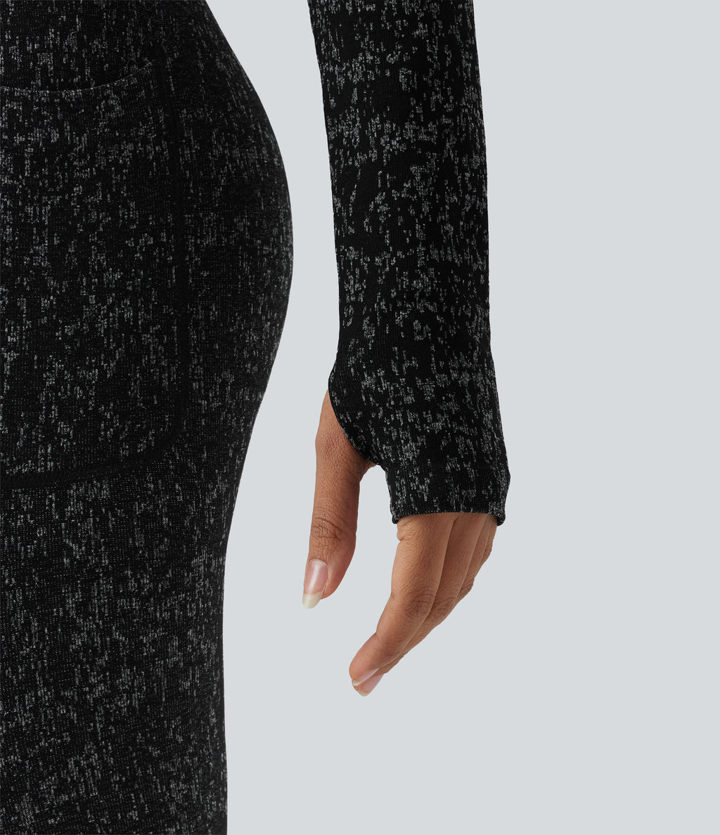 OneForm Seamless Flow Zipper Long Sleeve Thumb Hole Yoga Jacket — Black — view 5