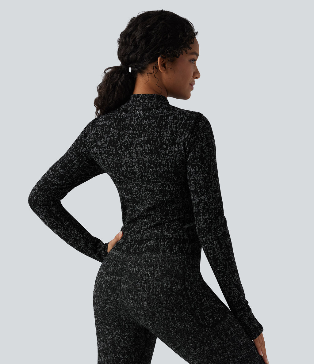 OneForm Seamless Flow Zipper Long Sleeve Thumb Hole Yoga Jacket — Black — view 2