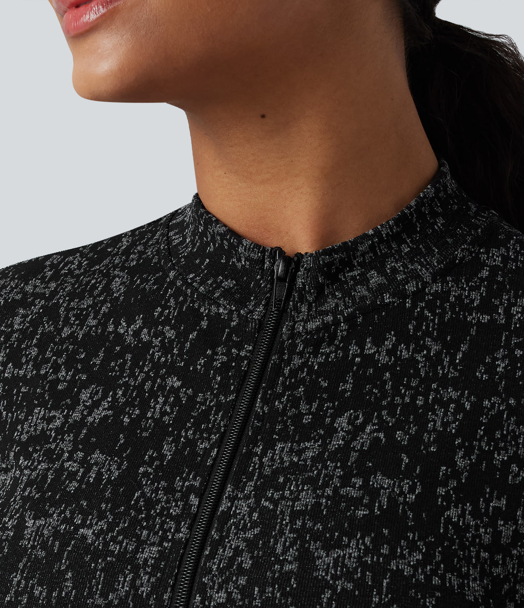 OneForm Seamless Flow Zipper Long Sleeve Thumb Hole Yoga Jacket — Black — view 4