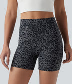 Leopard Print High Waisted Tummy Control Training Biker Shorts 5'' with Pockets — Shadow Leopard — view 7