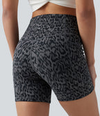 Leopard Print High Waisted Tummy Control Training Biker Shorts 5'' with Pockets — Shadow Leopard — view 6
