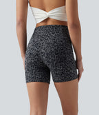 Leopard Print High Waisted Tummy Control Training Biker Shorts 5'' with Pockets — Shadow Leopard — view 3