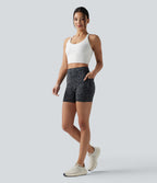Leopard Print High Waisted Tummy Control Training Biker Shorts 5'' with Pockets — Shadow Leopard — view 8