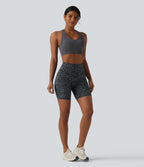 Leopard Print High Waisted Tummy Control Training Biker Shorts 7'' with Pockets — Shadow Leopard — view 5