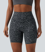 Leopard Print High Waisted Tummy Control Training Biker Shorts 7'' with Pockets — Shadow Leopard — view 4