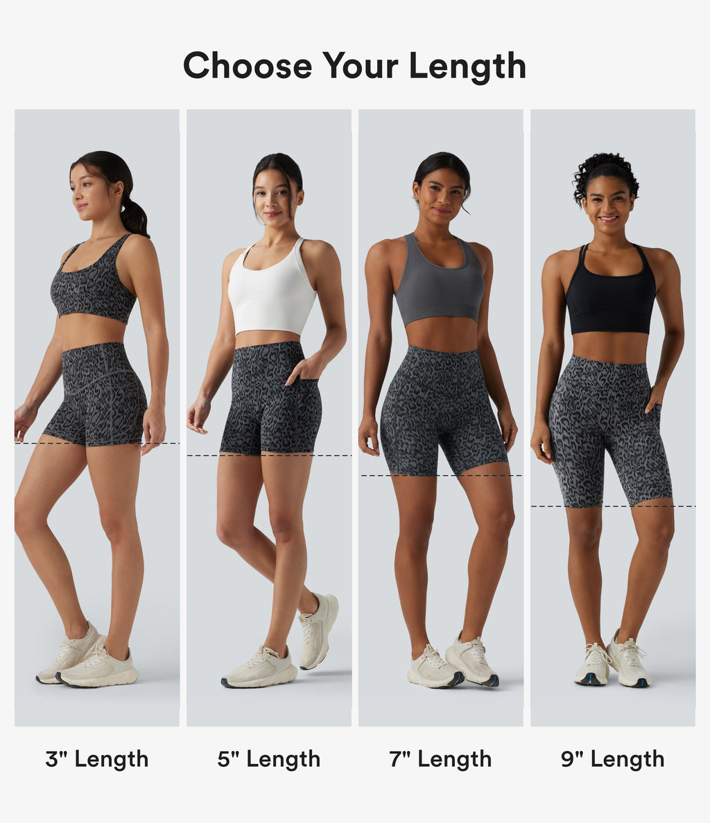 Leopard Print High Waisted Tummy Control Training Biker Shorts 7'' with Pockets — Shadow Leopard — view 2