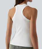 Ribbed Knit U Neck Racerback Casual Tank Top — White — view 4