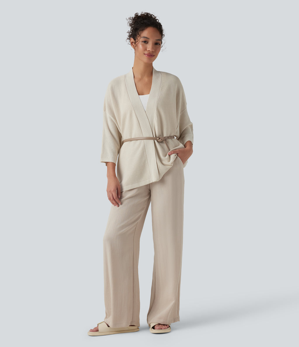 Open Front 3/4 Sleeve Casual Cardigan — Light Gray — view 5