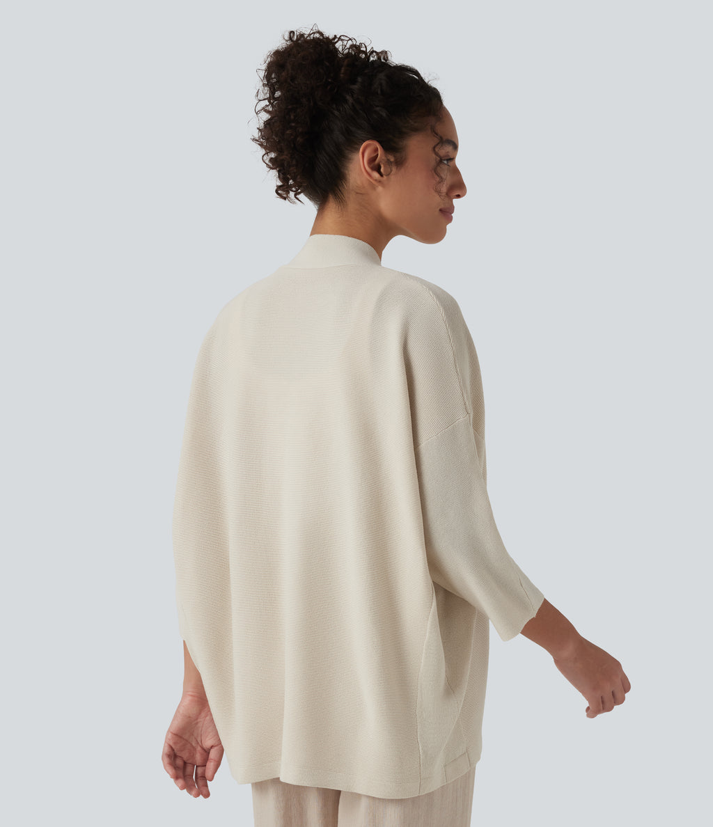 Open Front 3/4 Sleeve Casual Cardigan — Light Gray — view 2