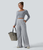 SpacerTek High Waisted Straight Leg Casual Sweatpants with Pockets — Grey Space — view 7