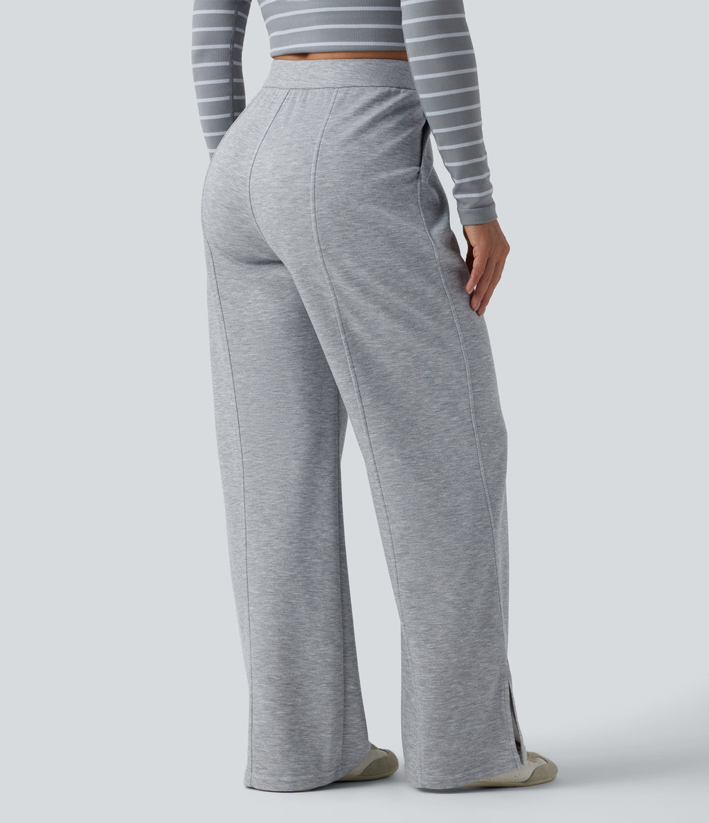 SpacerTek High Waisted Straight Leg Casual Sweatpants with Pockets — Grey Space — view 2