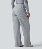 SpacerTek High Waisted Straight Leg Casual Sweatpants with Pockets — Grey Space — view 2