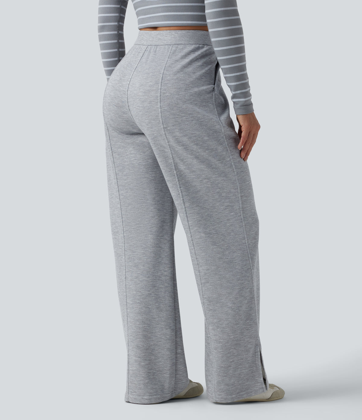 SpacerTek High Waisted Straight Leg Casual Sweatpants with Pockets — Grey Space — view 2