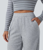 SpacerTek High Waisted Straight Leg Casual Sweatpants with Pockets — Grey Space — view 4
