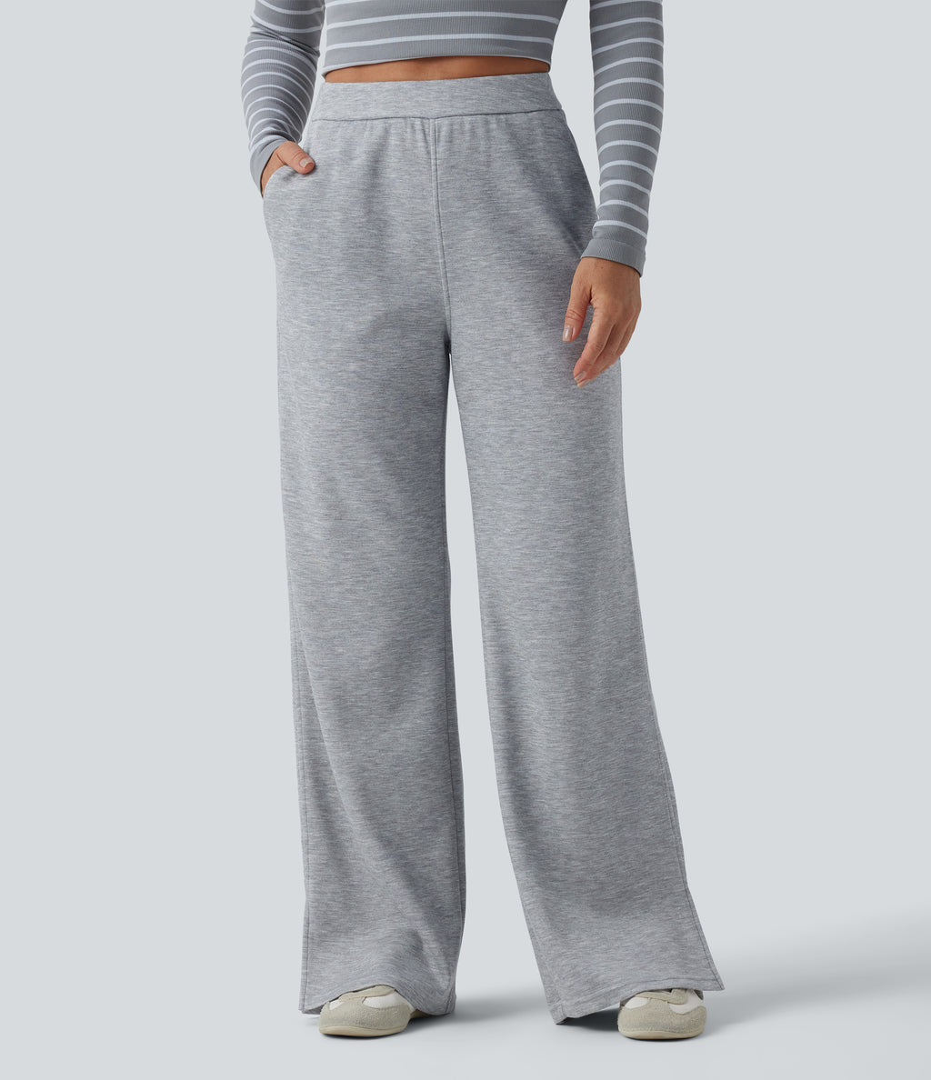 SpacerTek High Waisted Straight Leg Casual Sweatpants with Pockets — Grey Space — view 1