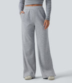 SpacerTek High Waisted Straight Leg Casual Sweatpants with Pockets — Grey Space — view 1