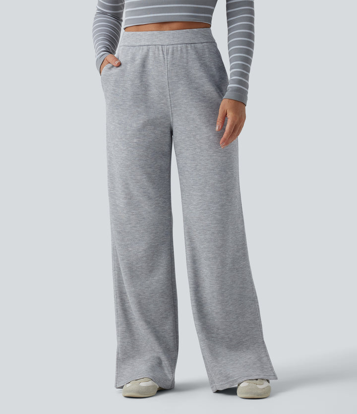 SpacerTek High Waisted Straight Leg Casual Sweatpants with Pockets — Grey Space — view 1