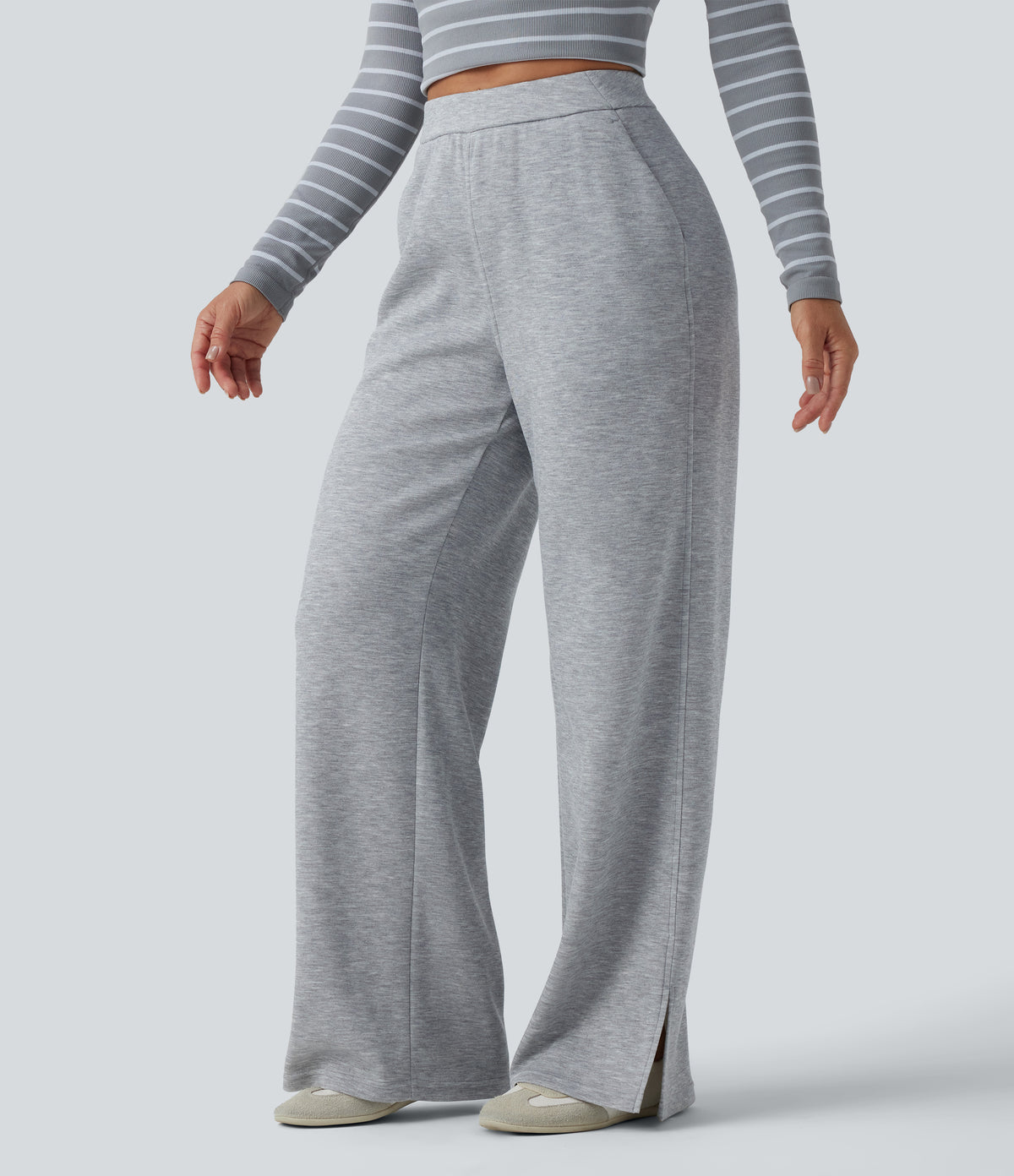 SpacerTek High Waisted Straight Leg Casual Sweatpants with Pockets — Grey Space — view 3