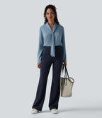 Wrinkle Recovery V-neck Long Sleeve Relaxed Work Tie Blouse — Mountain Spring — view 7