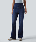 High Waisted Casual Slim Flare Jeans with Pockets — Estate Blue Denim — view 3