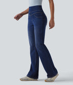 High Waisted Casual Slim Flare Jeans with Pockets — Estate Blue Denim — view 1