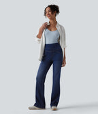 High Waisted Casual Slim Flare Jeans with Pockets — Estate Blue Denim — view 6