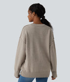 V-neck Dropped Shoulder Long Sleeve Casual Jumper — Doeskin — view 2
