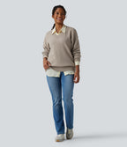 V-neck Dropped Shoulder Long Sleeve Casual Jumper — Doeskin — view 5