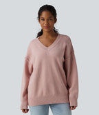 V-neck Dropped Shoulder Long Sleeve Casual Jumper — Peachskin — view 6